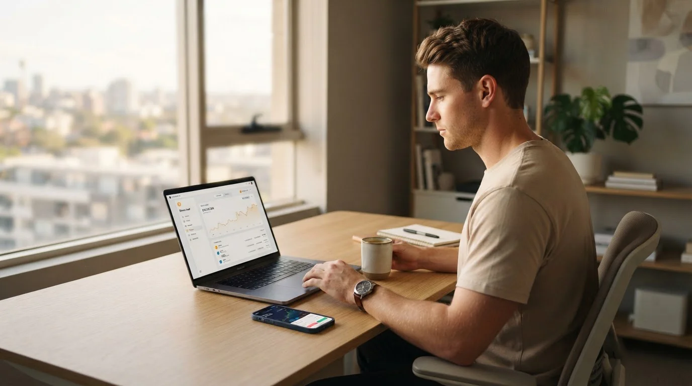 Australian player using crypto casino on laptop with Bitcoin wallet interface
