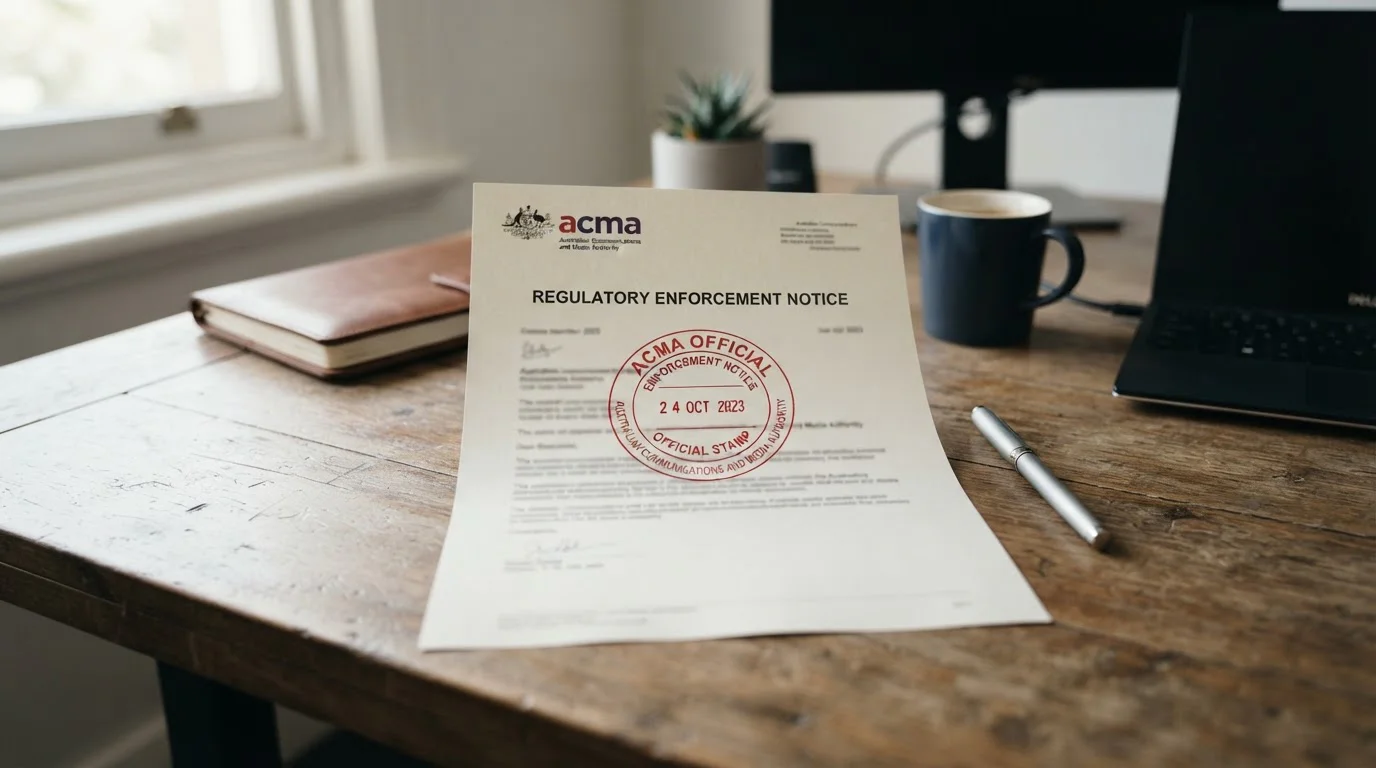 Australian banking enforcement notice document with ACMA seal