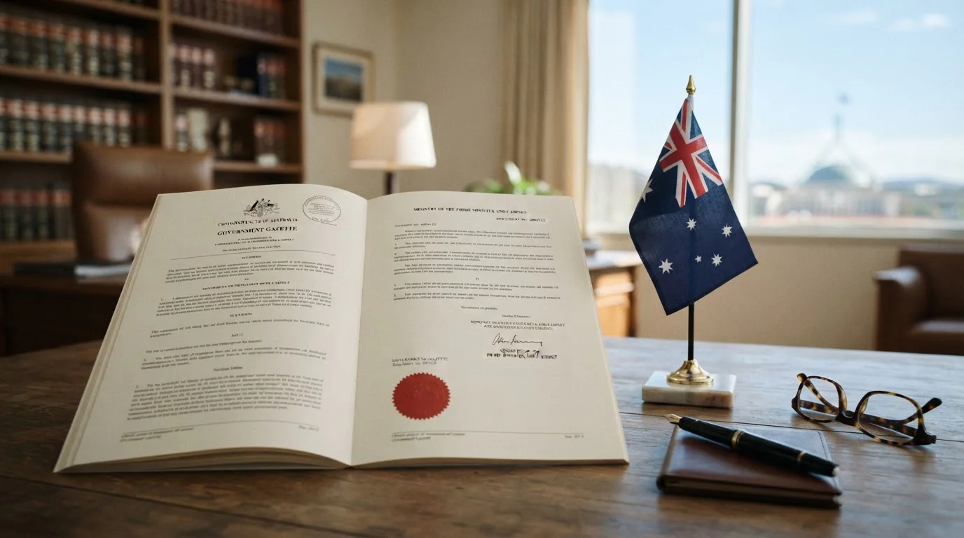 Document showing Interactive Gambling Act 2001 text with Australian flag