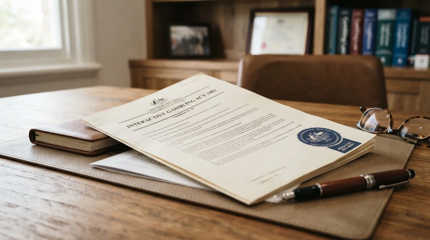 Australian legal document with IGA text and ACMA regulator seal visible on desk