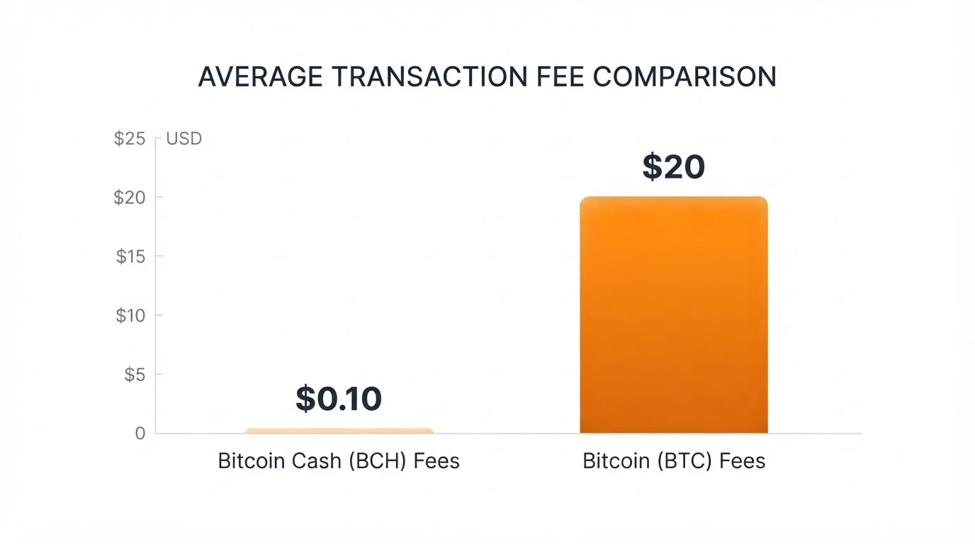 Side-by-side comparison of Bitcoin and Bitcoin Cash transaction fees on a simple chart
