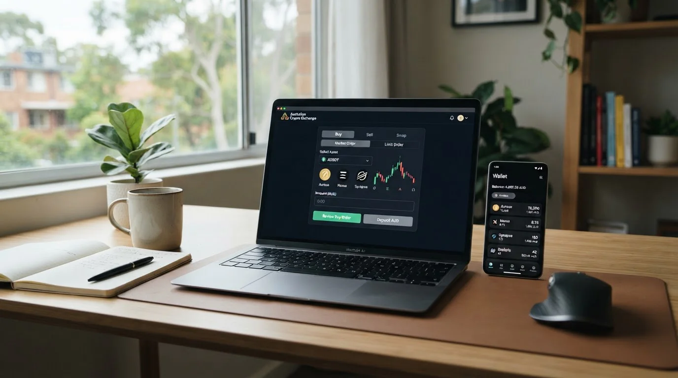 Australian crypto exchange interface showing Bitcoin purchase and wallet transfer
