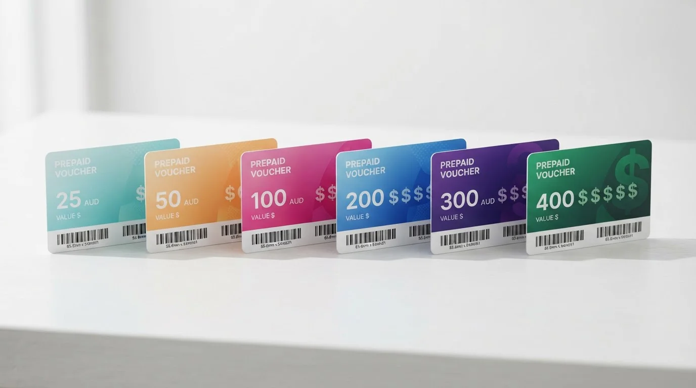 CashtoCode voucher denominations from 25 to 400 AUD