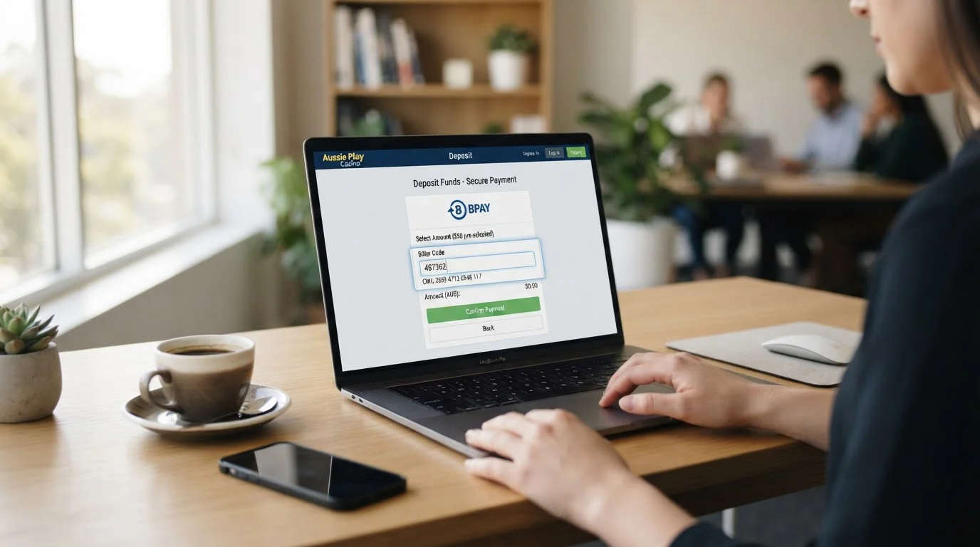 Australian online casino cashier showing BPAY deposit option with biller code