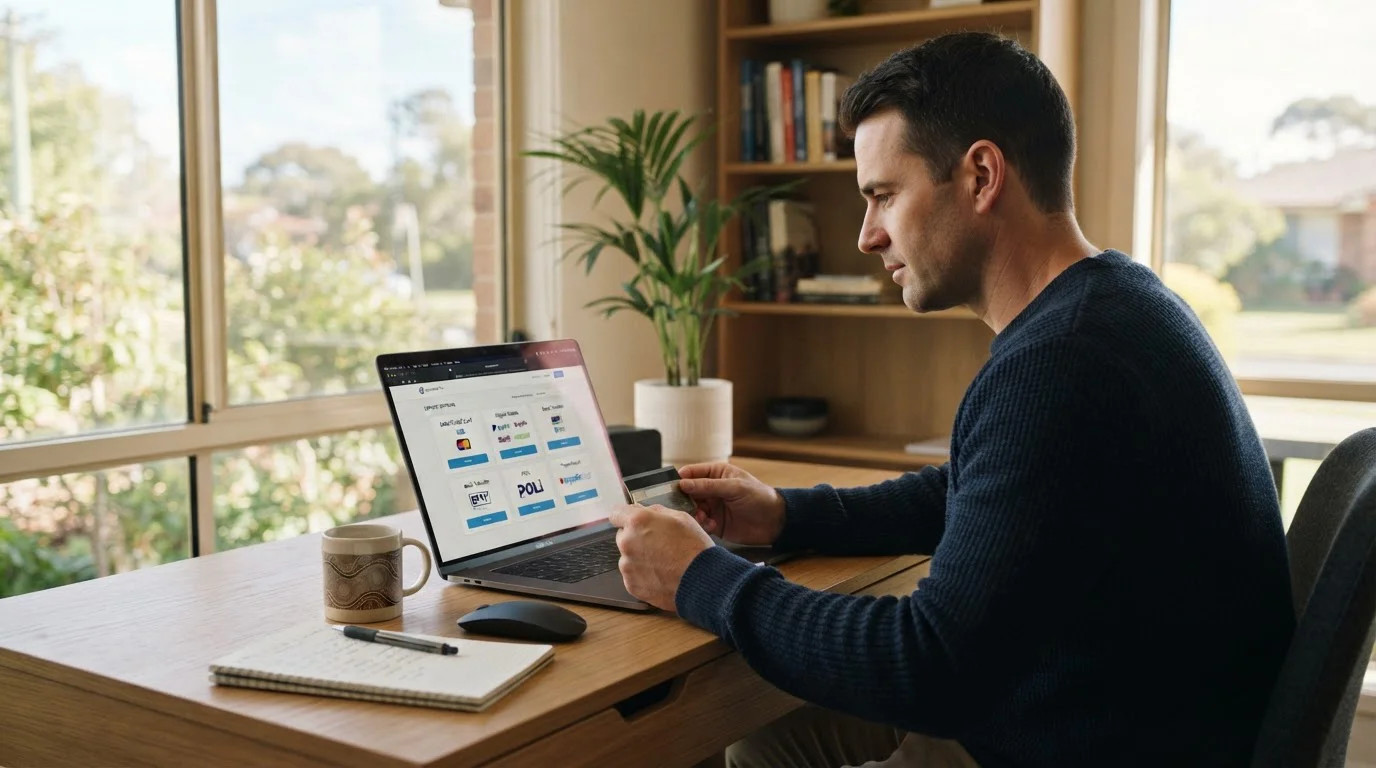 Australian player reviewing debit card payment options at offshore casino sites