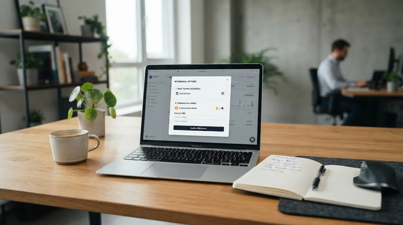 Cryptocurrency wallet and bank transfer icons representing casino withdrawal options