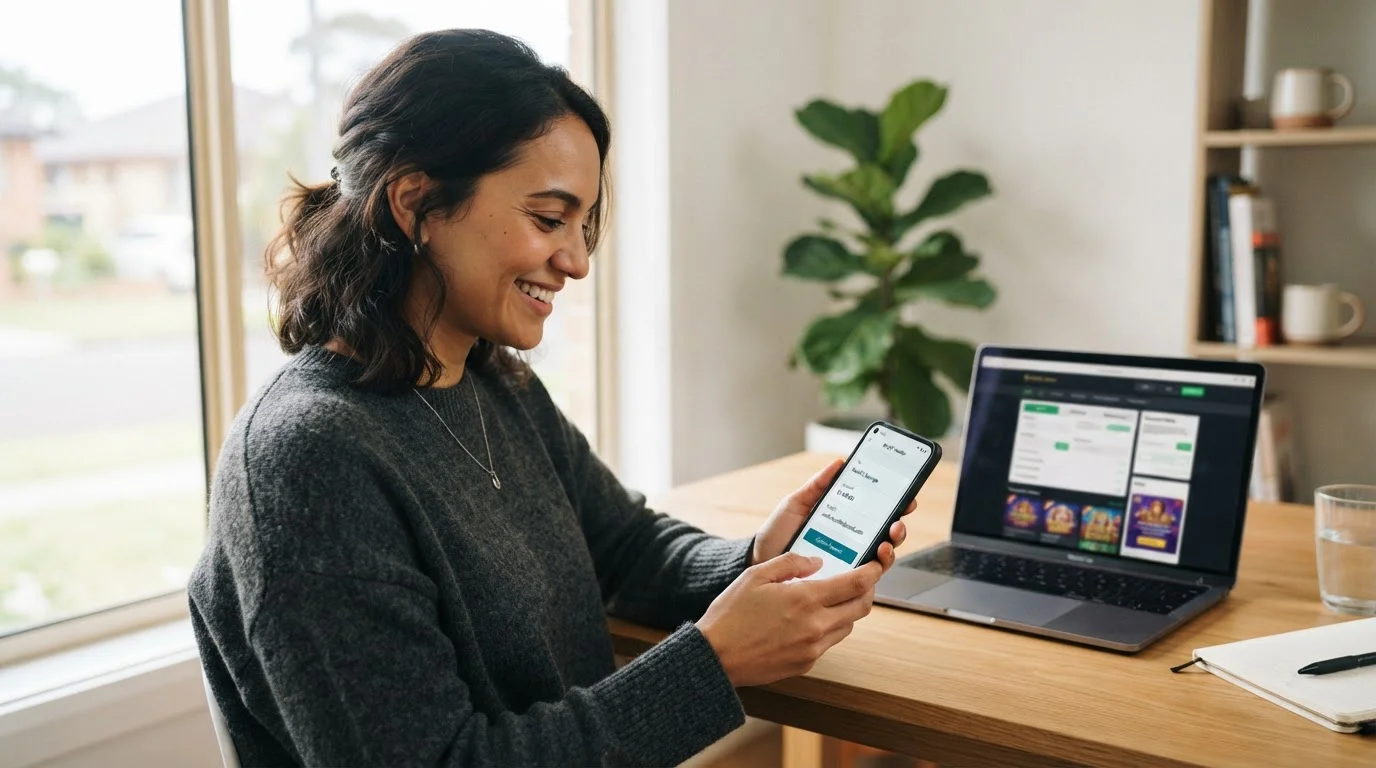 Australian player funding an online casino account with PayID on a smartphone
