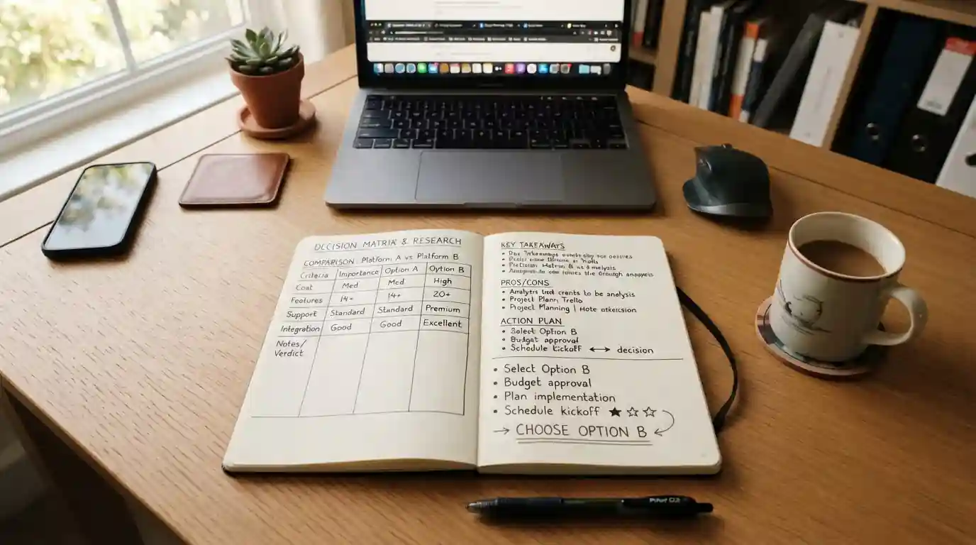 Desk with notebook showing comparison notes between different crypto casino features