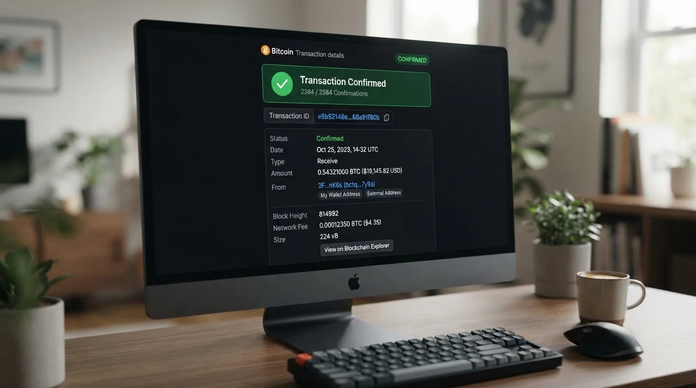 Cryptocurrency wallet showing Bitcoin transaction confirmation for casino withdrawal
