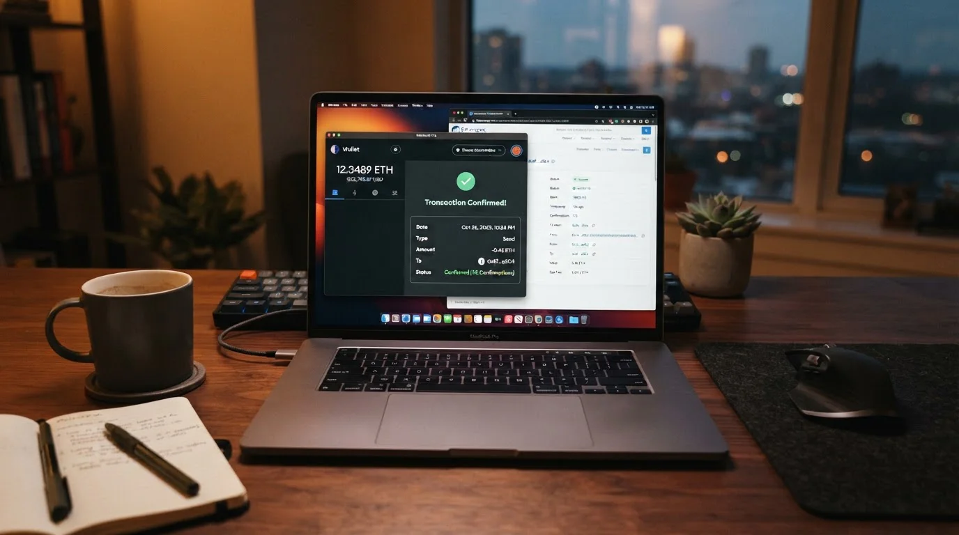 Cryptocurrency wallet showing confirmed blockchain transaction