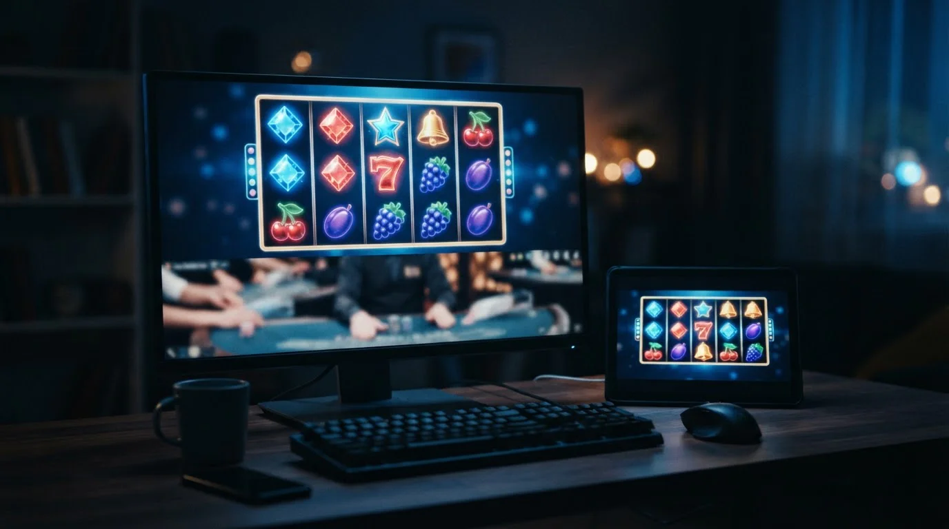 Pokies and live dealer games at an Ethereum casino on screen
