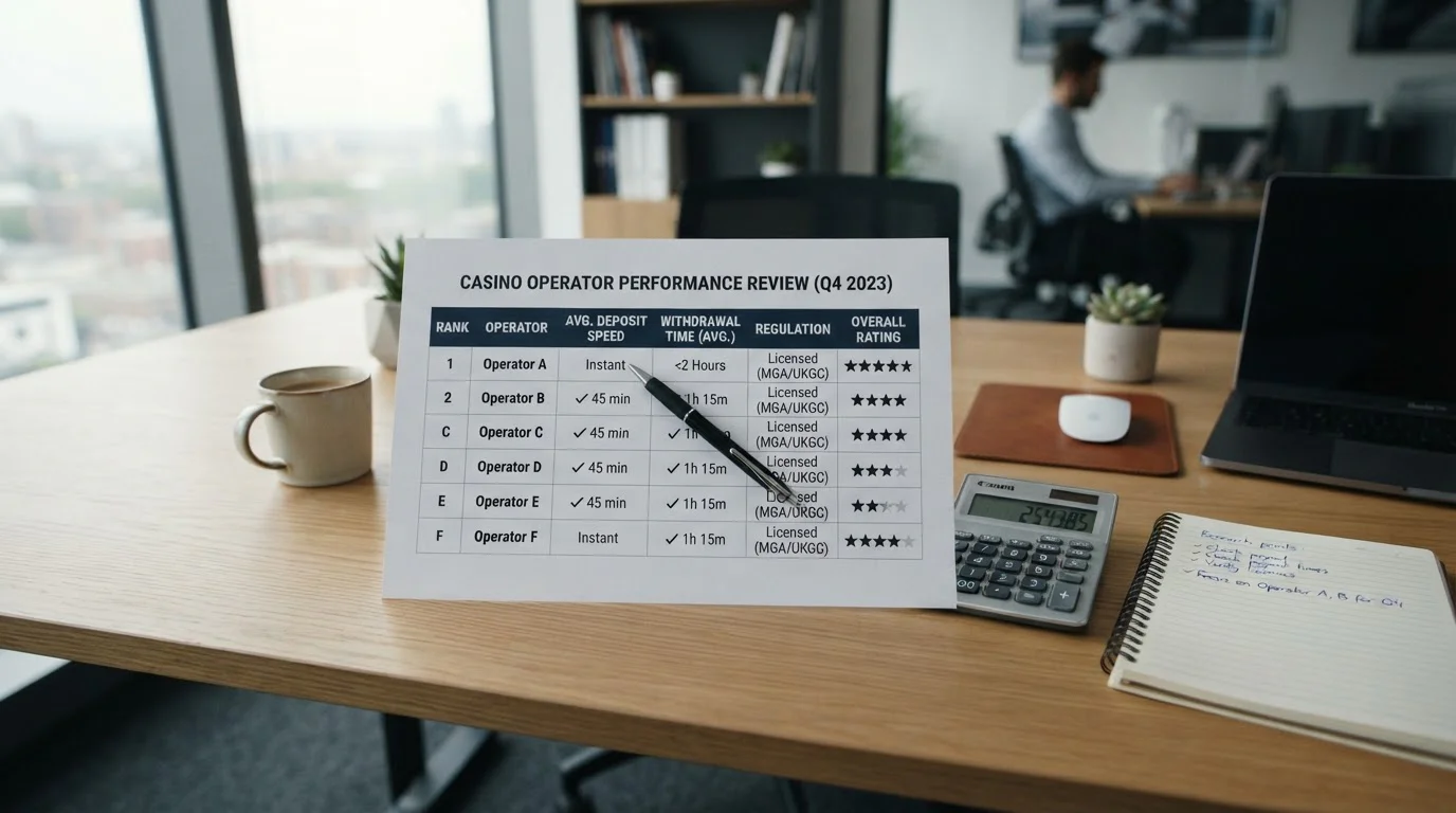 Comparison of fast payout casino operators ranked by withdrawal speed