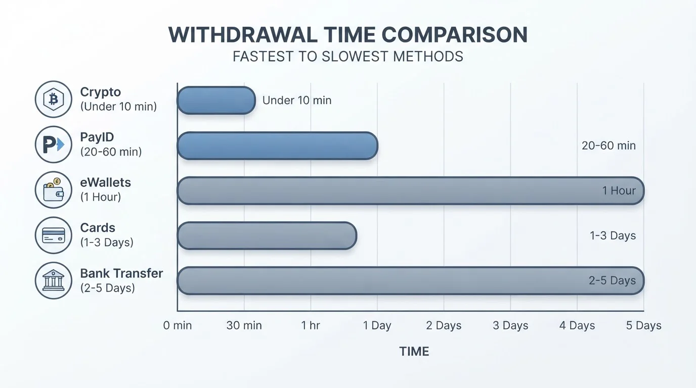 Comparison chart showing casino withdrawal times from fastest to slowest