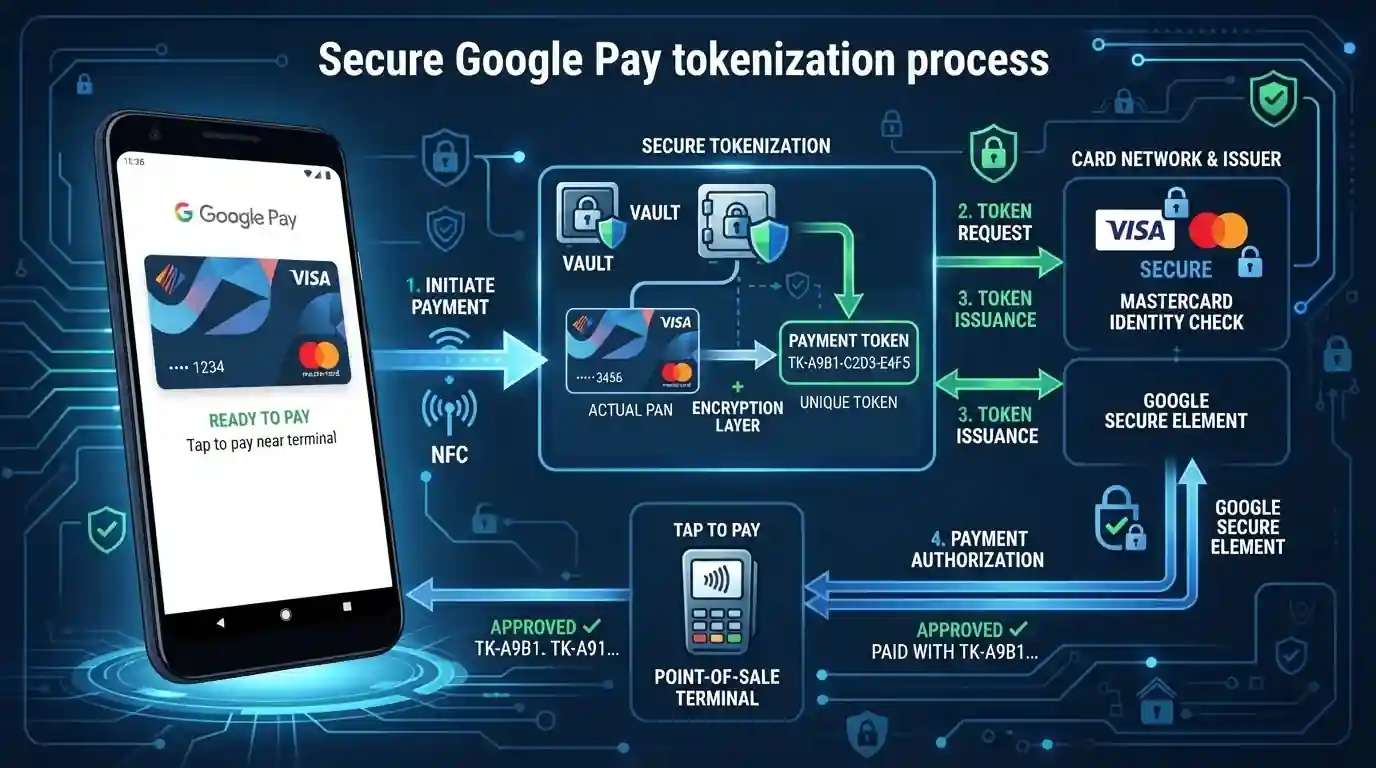 Smartphone screen showing Google Pay tokenization process for casino card deposit