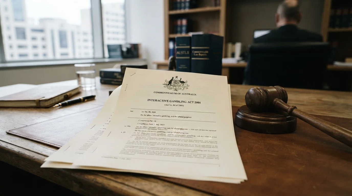 Australian legal document with gavel showing Interactive Gambling Act prohibition