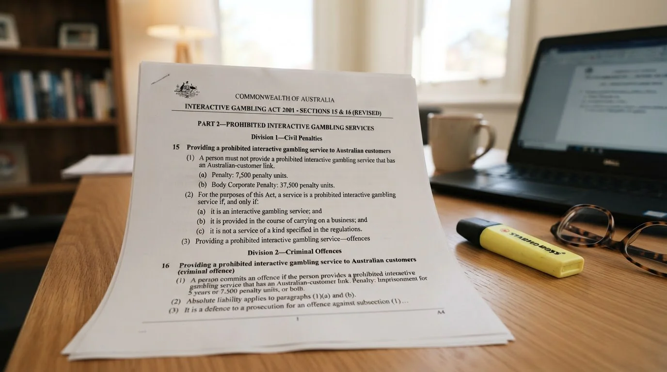 Document showing Interactive Gambling Act 2001 text and ACMA enforcement notice