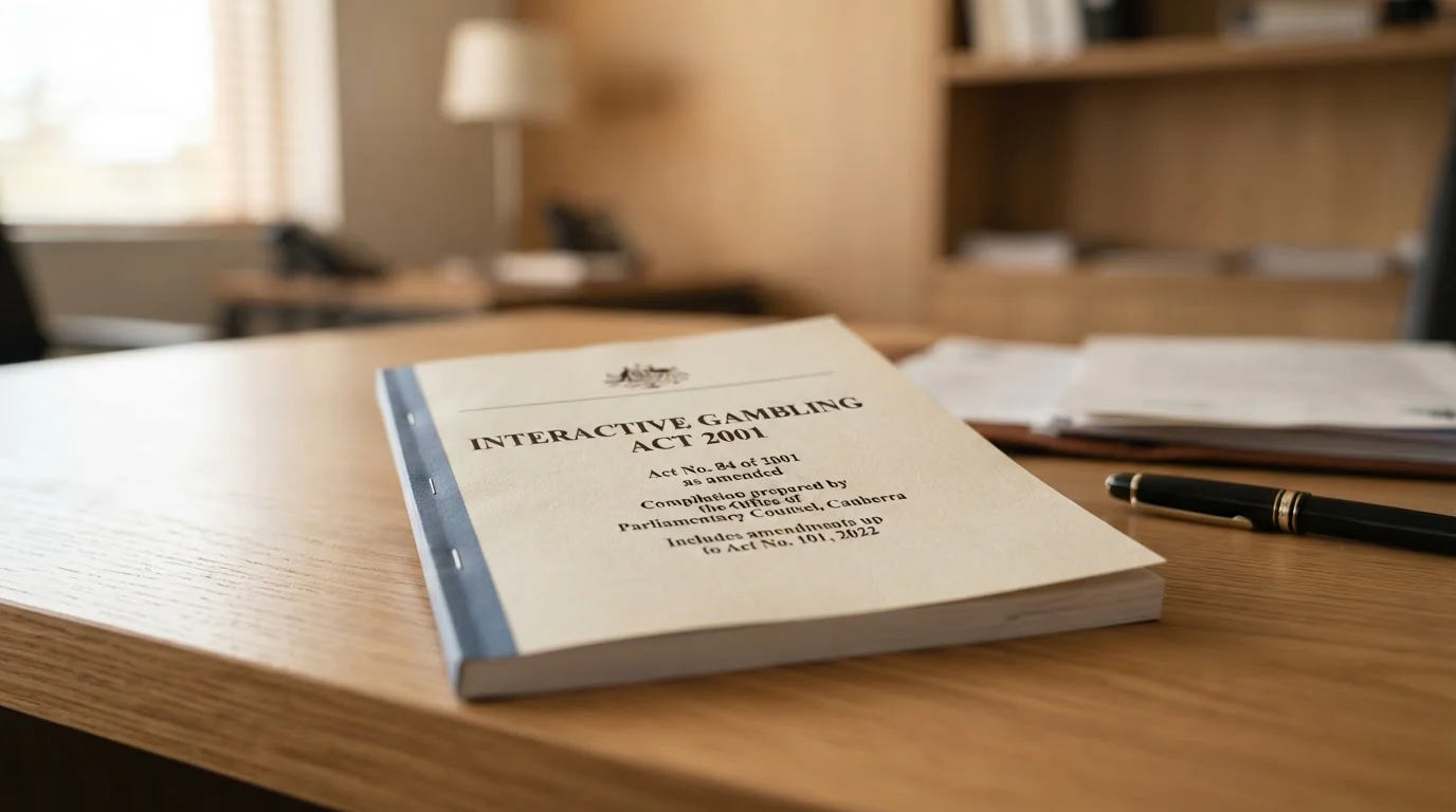 Document showing Interactive Gambling Act 2001 text on desk