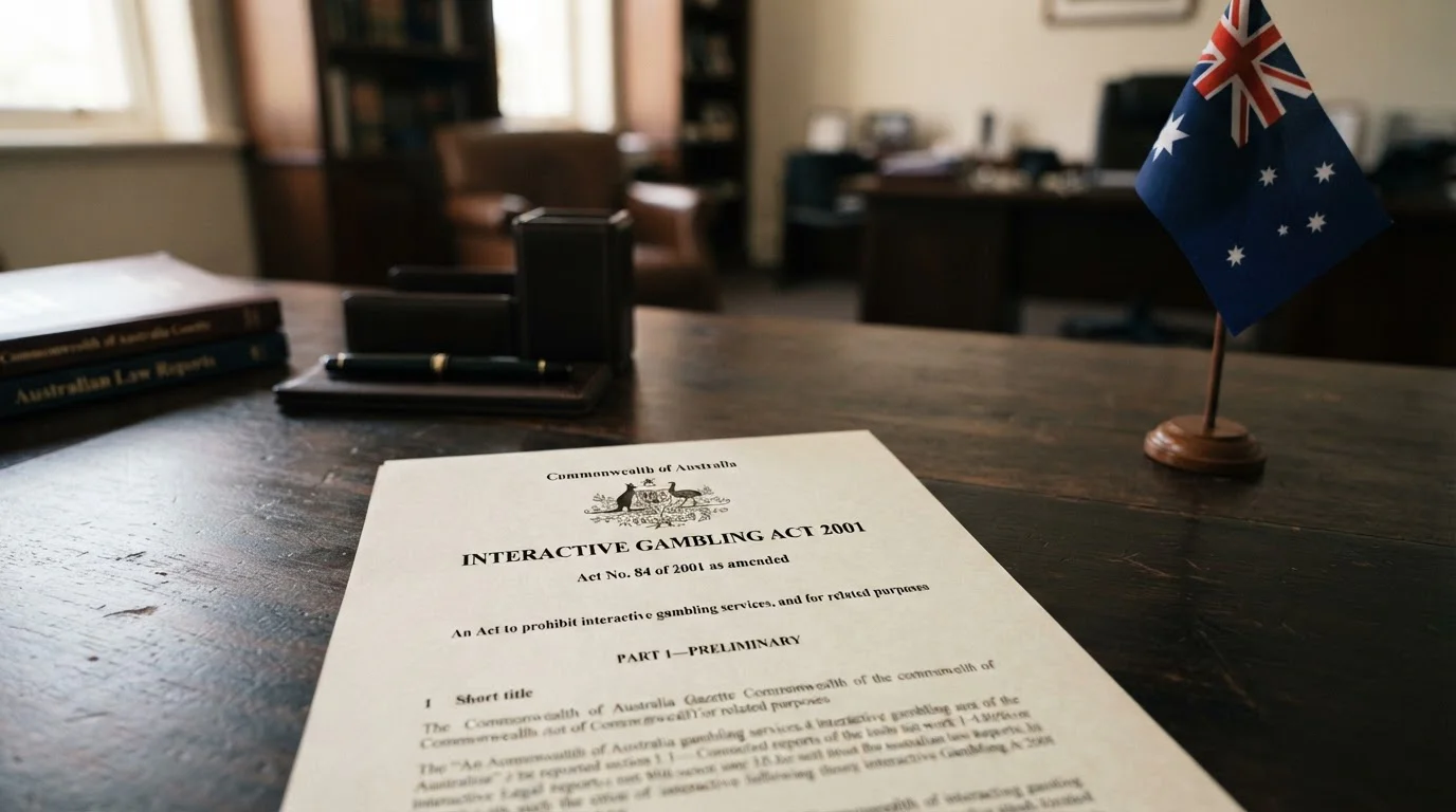 Document showing Interactive Gambling Act 2001 text with Australian flag visible