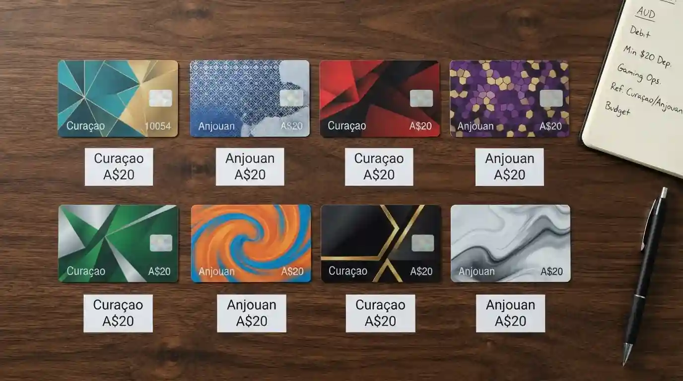 Comparison table showing eight offshore casino operators with Mastercard acceptance details