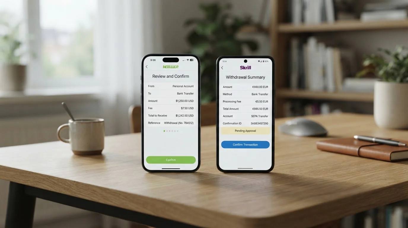 Neteller and Skrill e-wallet interface showing withdrawal transaction screen