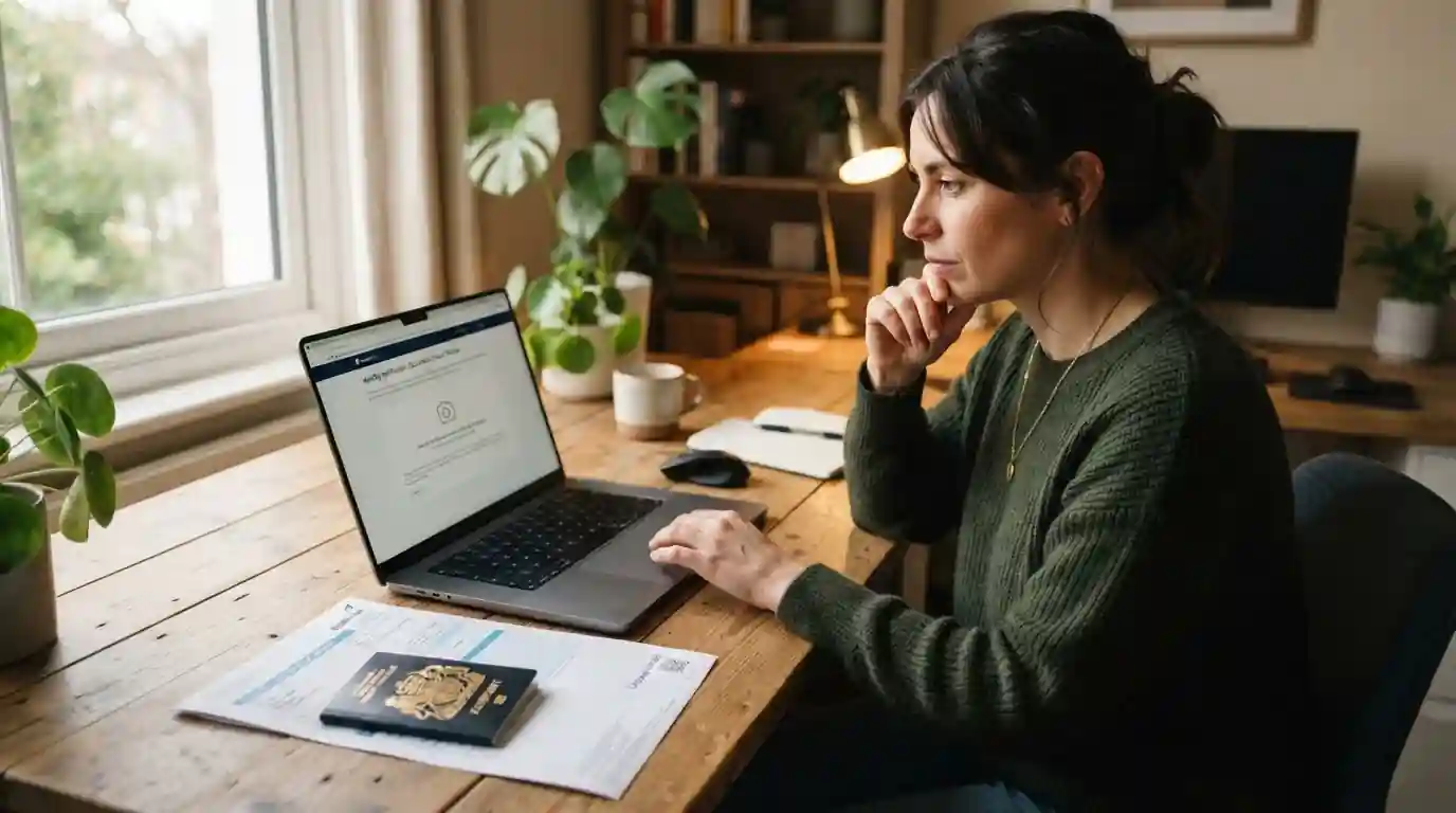 Person reviewing identity verification document request on laptop screen