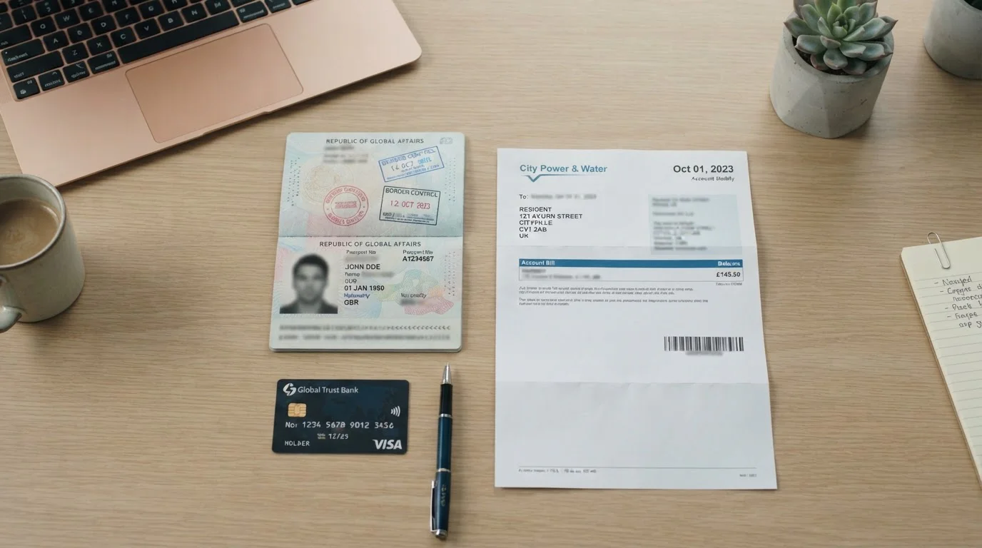 Identity verification documents including passport and proof of address for casino KYC process