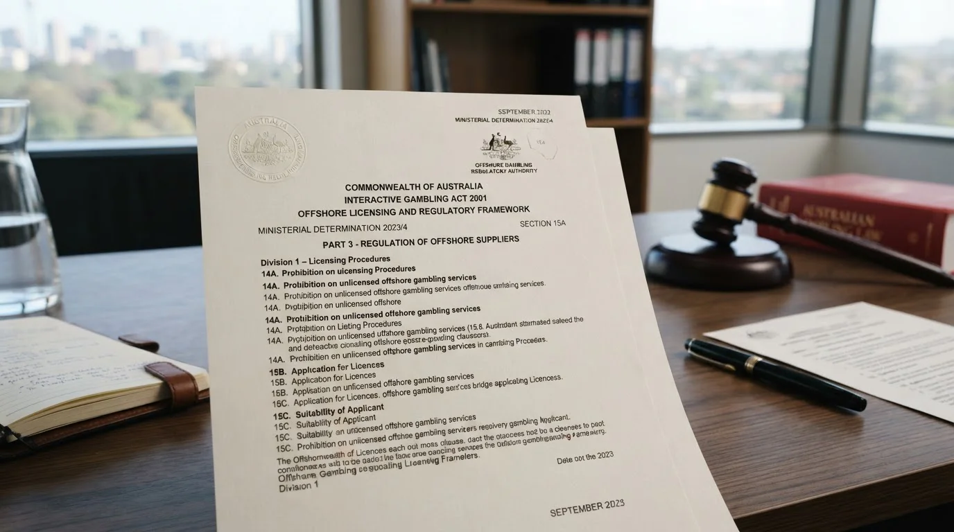 Australian legal document with offshore casino licensing framework overview