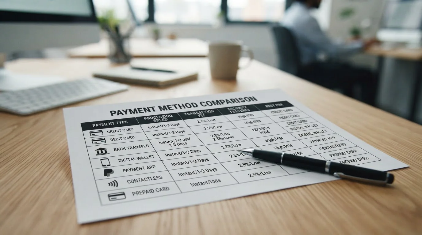 Comparison table showing offshore casino payment options
