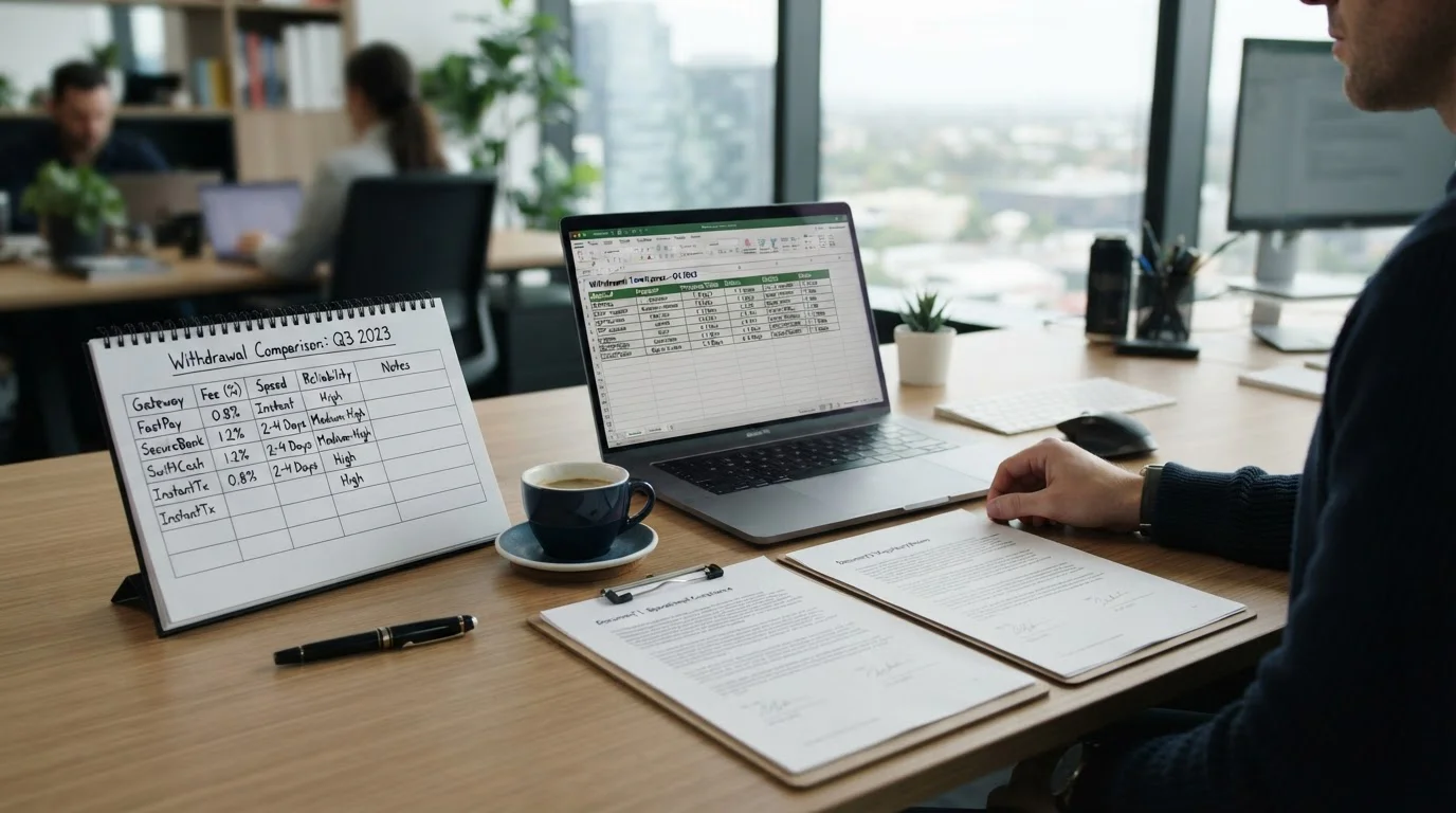 Comparison of offshore casino licenses and withdrawal speeds on a desk