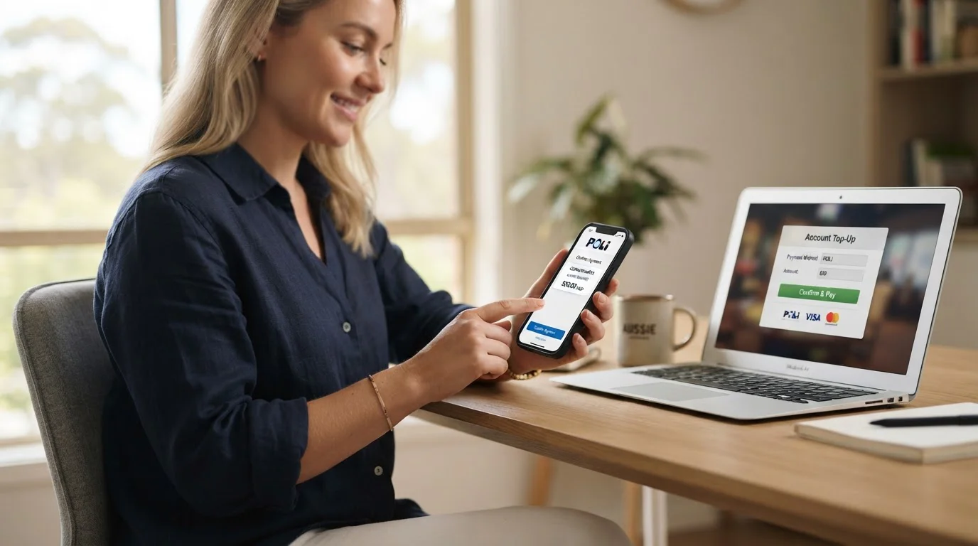 Australian player using e-wallet on smartphone for online pokies deposit