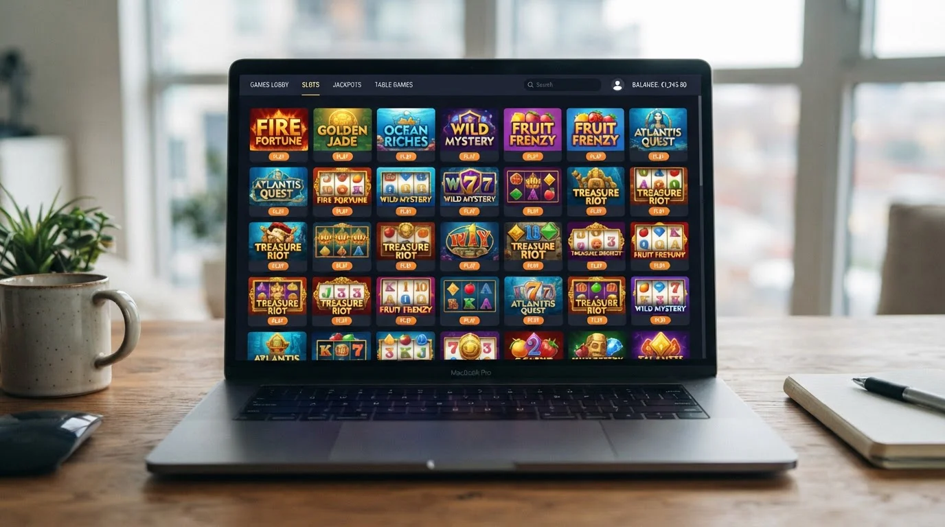 Modern casino game library interface showing pokies from multiple providers