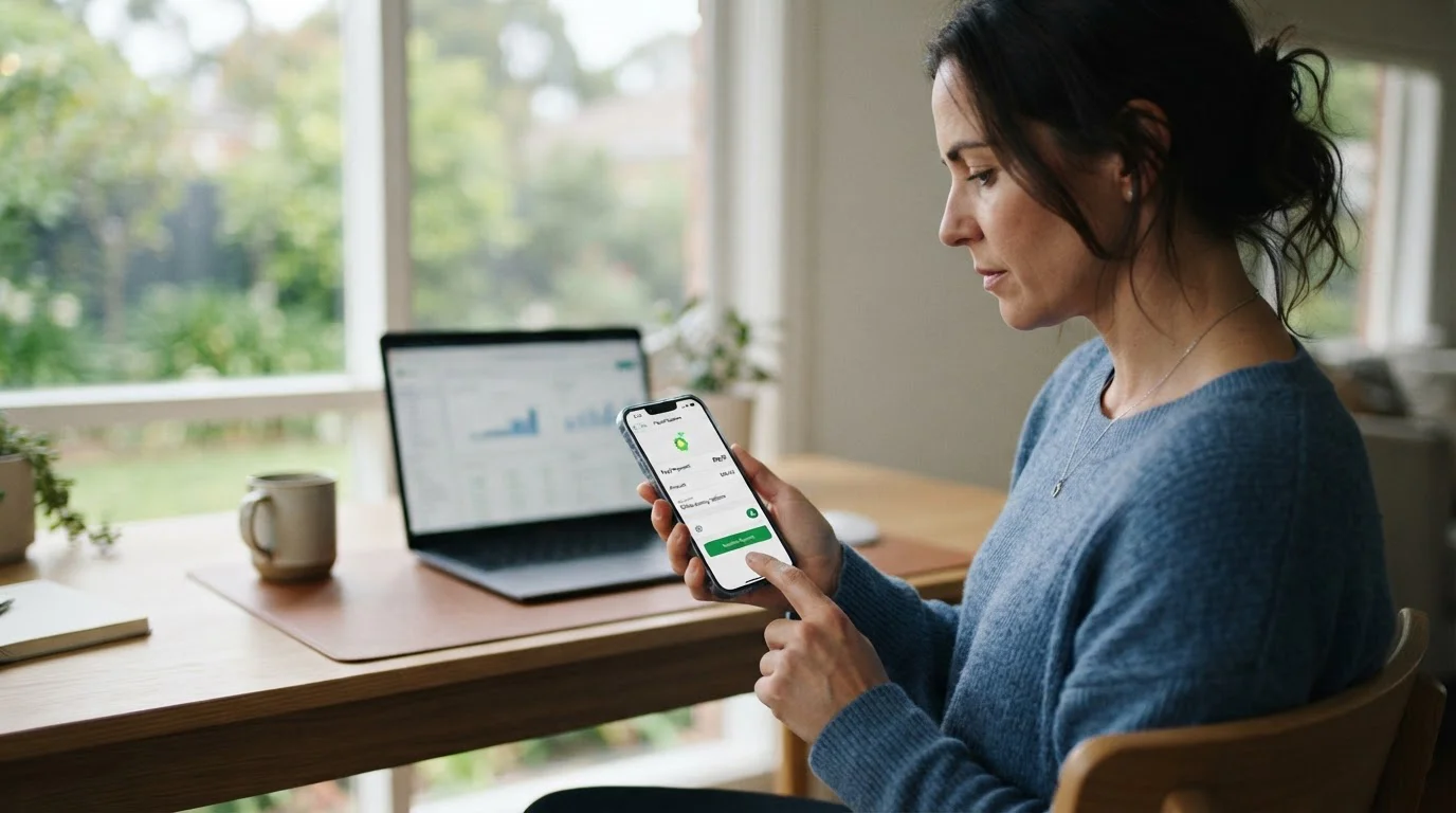Australian player using PayID for online pokies deposit on smartphone