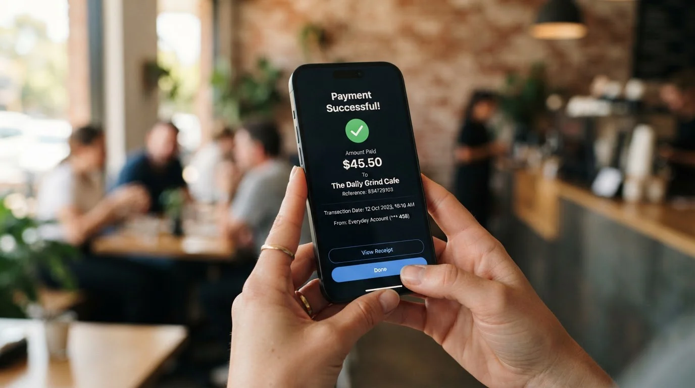Australian player mobile banking app showing PayID casino deposit transaction