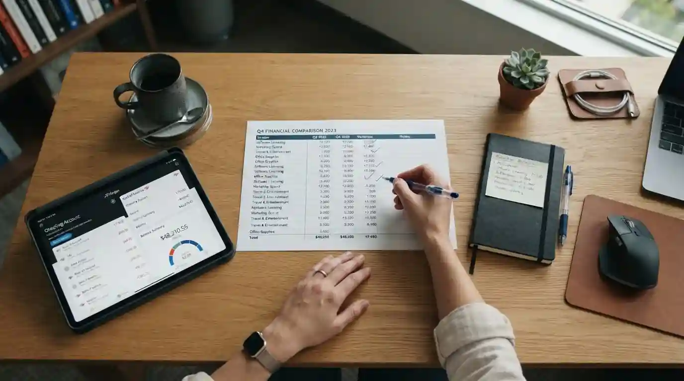Comparison spreadsheet of PayID casino operators with banking app on tablet