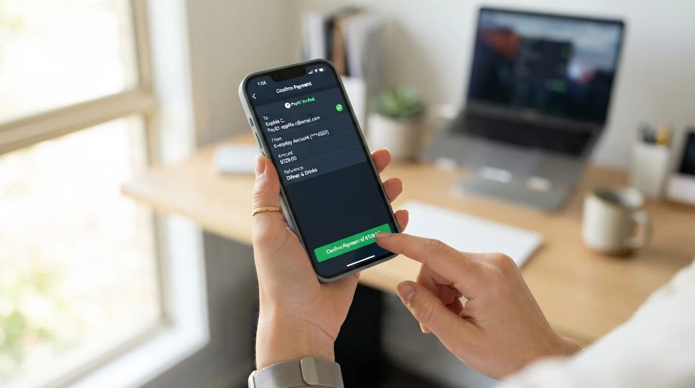 Close-up of smartphone showing PayID payment screen in Australian banking app
