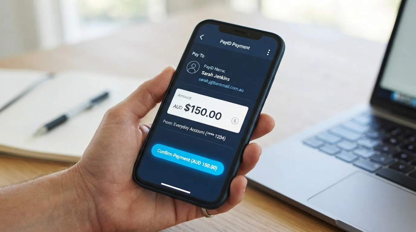 Smartphone screen showing PayID deposit process in casino cashier