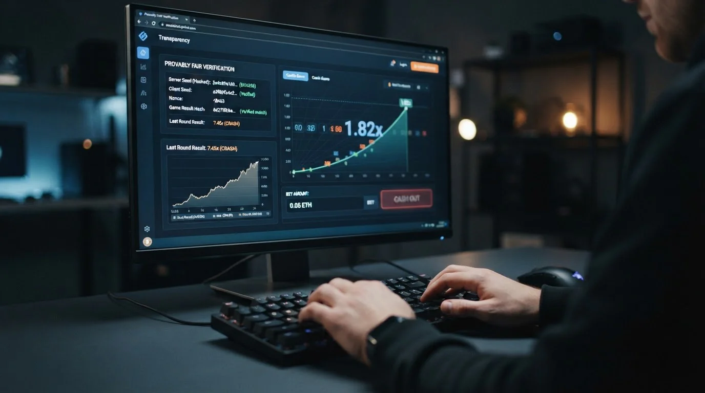 Provably fair gaming interface showing cryptographic seed verification