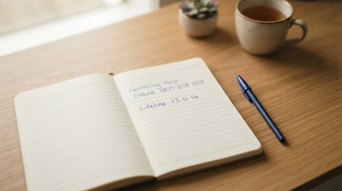 Notebook with gambling helpline numbers written down