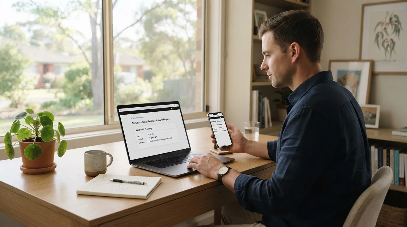Person checking a same day payout casino withdrawal on a laptop and phone