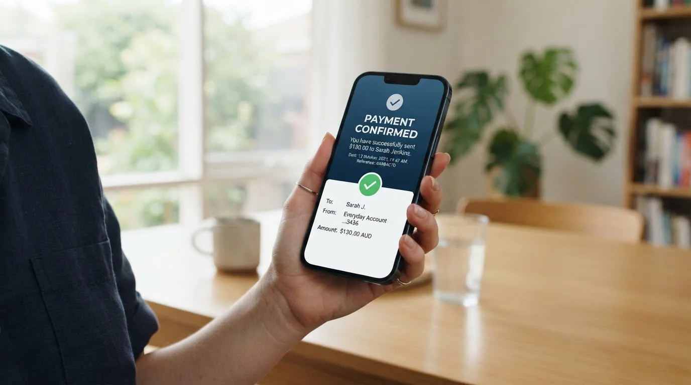 Bank transfer approval screen on mobile device